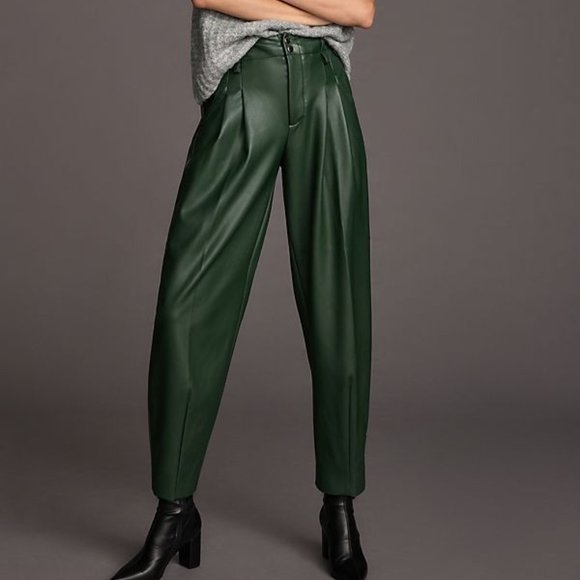 Anthropologie Maeve Faux Leather Taper Pleated Pants - Picture 4 of 5